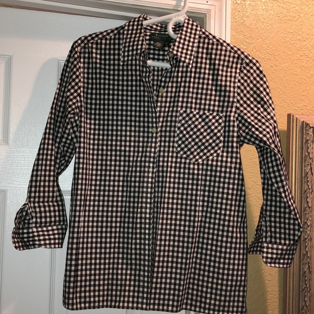 Cute Cotton gingham collar shirt